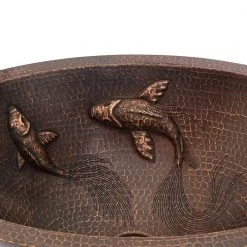 Premier Copper Products 19 in. Oval Under Counter Hammered Copper Bathroom Sink with Koi Fish Design in Copper 14 Premier Copper Products 19 in. Oval Under Counter Hammered Copper Bathroom Sink with Koi Fish Design in Copper -Bathroom Sinks Sales copper premier copper products drop in bathroom sinks lo19fkoidb 44 1000