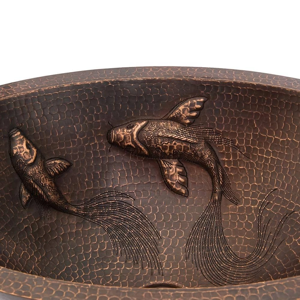 Premier Copper Products 19 in. Oval Under Counter Hammered Copper Bathroom Sink with Koi Fish Design in Copper 7 Premier Copper Products 19 in. Oval Under Counter Hammered Copper Bathroom Sink with Koi Fish Design in Copper - Image 5