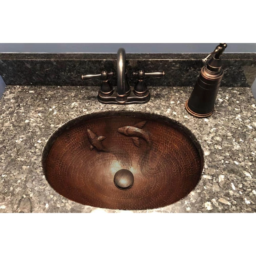 Premier Copper Products 19 in. Oval Under Counter Hammered Copper Bathroom Sink with Koi Fish Design in Copper 9 Premier Copper Products 19 in. Oval Under Counter Hammered Copper Bathroom Sink with Koi Fish Design in Copper - Image 7