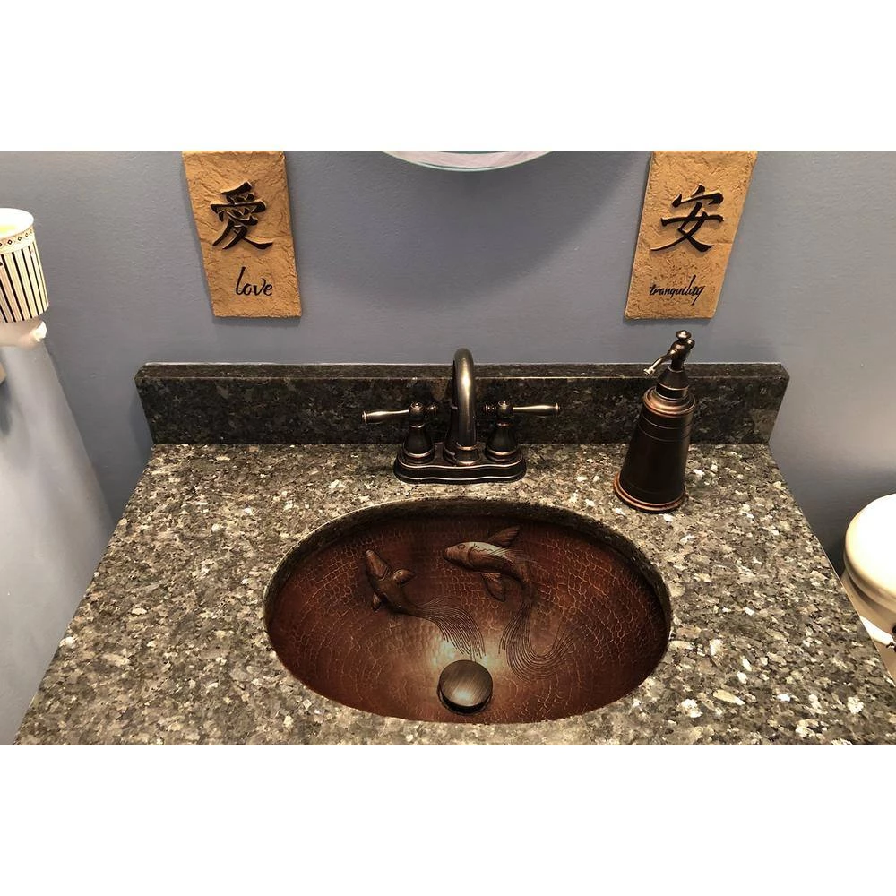 Premier Copper Products 19 in. Oval Under Counter Hammered Copper Bathroom Sink with Koi Fish Design in Copper 8 Premier Copper Products 19 in. Oval Under Counter Hammered Copper Bathroom Sink with Koi Fish Design in Copper - Image 6
