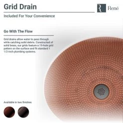 Rene Under-Mount Bathroom Sink in Copper with Grid Drain in Antique Bronze -Bathroom Sinks Sales copper rene undermount bathroom sinks r4 1006 gd abr 66 1000