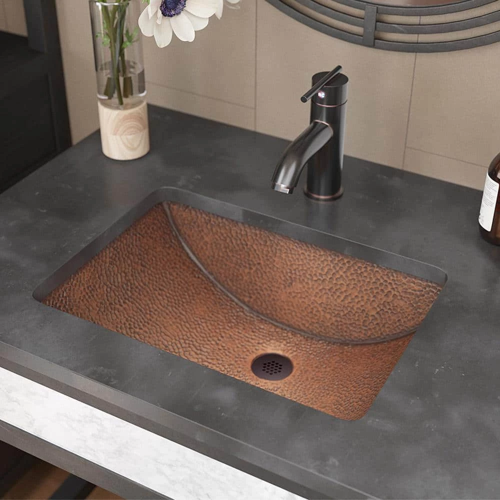 Rene Undermount Bathroom Sink in Copper with Grid Drain in Oil Rubbed Bronze 3 Rene Undermount Bathroom Sink in Copper with Grid Drain in Oil Rubbed Bronze