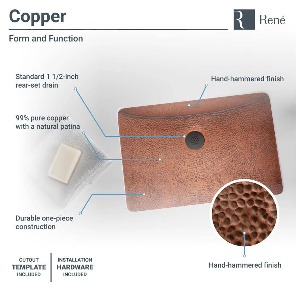 Rene Undermount Bathroom Sink in Copper with Grid Drain in Oil Rubbed Bronze 6 Rene Undermount Bathroom Sink in Copper with Grid Drain in Oil Rubbed Bronze - Image 4