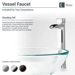 Rene Glass Vessel Sink in Crystal with R9-7007 Faucet and Pop-Up Drain in Brushed Nickel 16 Rene Glass Vessel Sink in Crystal with R9-7007 Faucet and Pop-Up Drain in Brushed Nickel -Bathroom Sinks Sales crystal rene vessel sinks r5 5024 r9 7007 bn 66 1000