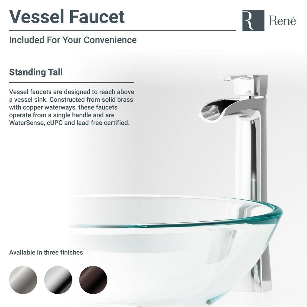 Rene Glass Vessel Sink in Crystal with R9-7007 Faucet and Pop-Up Drain in Brushed Nickel 8 Rene Glass Vessel Sink in Crystal with R9-7007 Faucet and Pop-Up Drain in Brushed Nickel - Image 6