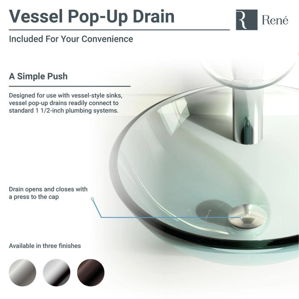 Rene Glass Vessel Sink in Crystal with R9-7007 Faucet and Pop-Up Drain in Brushed Nickel 9 Rene Glass Vessel Sink in Crystal with R9-7007 Faucet and Pop-Up Drain in Brushed Nickel - Image 7