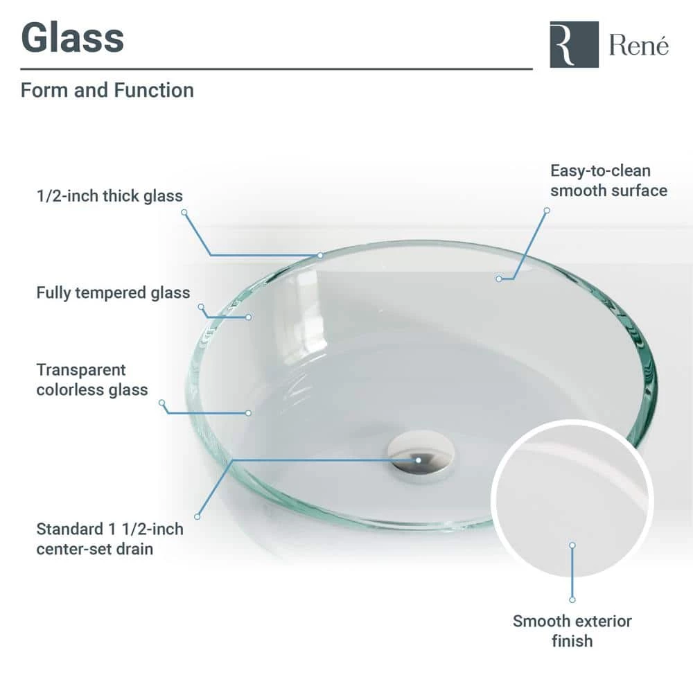 Rene Glass Vessel Sink in Crystal with R9-7007 Faucet and Pop-Up Drain in Brushed Nickel 6 Rene Glass Vessel Sink in Crystal with R9-7007 Faucet and Pop-Up Drain in Brushed Nickel - Image 4