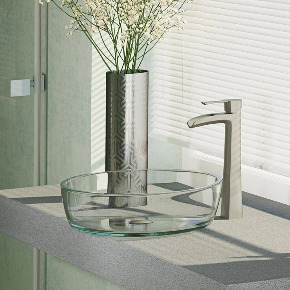 Rene Glass Vessel Sink in Crystal with R9-7007 Faucet and Pop-Up Drain in Brushed Nickel 4 Rene Glass Vessel Sink in Crystal with R9-7007 Faucet and Pop-Up Drain in Brushed Nickel - Image 2