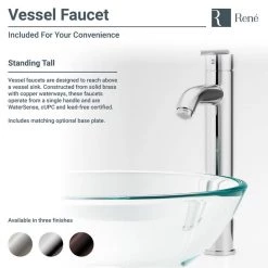 Rene Glass Vessel Sink in Frosted with R9-7001 Faucet and Pop-Up Drain in Brushed Nickel -Bathroom Sinks Sales frosted rene vessel sinks r5 5002 r9 7001 bn 66 1000