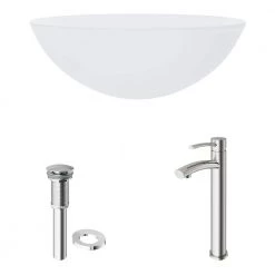 VIGO Glass Round Vessel Bathroom Sink in Frosted White with Milo Faucet and Pop-Up Drain in Brushed Nickel -Bathroom Sinks Sales frosted vigo vessel sinks vgt1051 a0 1000