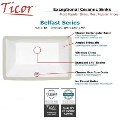 Ticor Belfast 20.75 in. Undermount Vanity Sink in White -Bathroom Sinks Sales glazed white ticor undermount bathroom sinks b3 wt 1f 1000