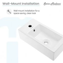 Swiss Madison Voltaire 19.5 in. x 10 in. Rectangular Ceramic Wall Hung Vessel Sink with Left Side Faucet Mount in White -Bathroom Sinks Sales glossy swiss madison wall mount sinks sm ws315 66 1000
