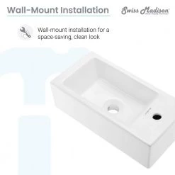 Swiss Madison Voltaire 19.5 in. x 10 in. Rectangular Ceramic Wall Hung Vessel Sink with Right Side Faucet Mount in White -Bathroom Sinks Sales glossy swiss madison wall mount sinks sm ws316 66 1000