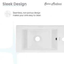 Swiss Madison Voltaire 19.5 in. x 10 in. Rectangular Ceramic Wall Hung Vessel Sink with Right Side Faucet Mount in White -Bathroom Sinks Sales glossy swiss madison wall mount sinks sm ws316 77 1000