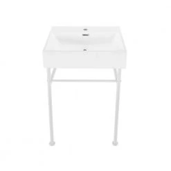 Swiss Madison Claire 24 in. Ceramic Console Sink Basin and Legs Combo in Glossy White Basin with Matte White Legs -Bathroom Sinks Sales glossy white swiss madison console sinks sm cs741 44 1000