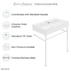 Swiss Madison Claire 30 in. Ceramic Console Sink Basin and Leg Combo in Glossy White Basin with Matte White Legs -Bathroom Sinks Sales glossy white swiss madison console sinks sm cs742 76 1000