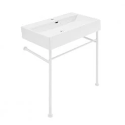 Swiss Madison Claire 30 in. Ceramic Console Sink Basin and Leg Combo in Glossy White Basin with Matte White Legs -Bathroom Sinks Sales glossy white swiss madison console sinks sm cs742 c3 1000