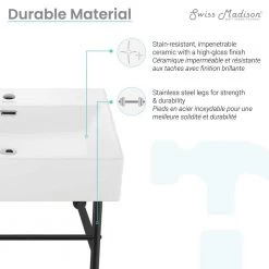 Swiss Madison Claire 24 in. Console Sink White Basin Black Legs -Bathroom Sinks Sales glossy white swiss madison console sinks sm cs771 31 1000