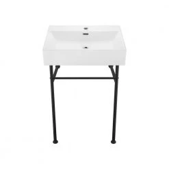 Swiss Madison Claire 24 in. Console Sink White Basin Black Legs -Bathroom Sinks Sales glossy white swiss madison console sinks sm cs771 4f 1000