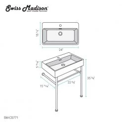 Swiss Madison Claire 24 in. Console Sink White Basin Black Legs -Bathroom Sinks Sales glossy white swiss madison console sinks sm cs771 c3 1000