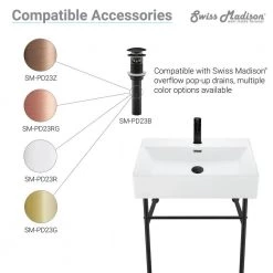 Swiss Madison Claire 30 in. Console Sink White Basin Black Legs -Bathroom Sinks Sales glossy white swiss madison console sinks sm cs772 1f 1000