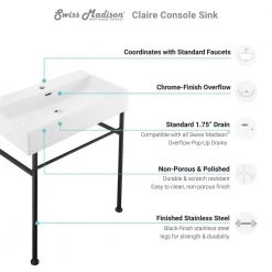 Swiss Madison Claire 30 in. Console Sink White Basin Black Legs -Bathroom Sinks Sales glossy white swiss madison console sinks sm cs772 77 1000
