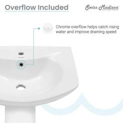 Swiss Madison Chateau Pedestal Bathroom Sink Round Single Faucet Hole in White -Bathroom Sinks Sales glossy white swiss madison pedestal sinks sm ps305 1f 1000