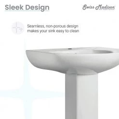 Swiss Madison Chateau Pedestal Bathroom Sink Round Single Faucet Hole in White -Bathroom Sinks Sales glossy white swiss madison pedestal sinks sm ps305 fa 1000