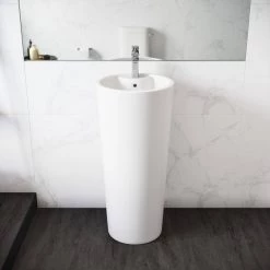 Swiss Madison Monaco Circular Basin Pedestal Sink in Glossy White -Bathroom Sinks Sales glossy white swiss madison pedestal sinks sm ps307 d4 1000