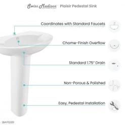 Swiss Madison Plaisir Rounded Pedestal Sink in Glossy White -Bathroom Sinks Sales glossy white swiss madison pedestal sinks sm ps309 1d 1000