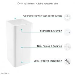 Swiss Madison Claire 15.75 in x 15.75 in Ceramic One-Piece Glossy White Pedestal Sink and Basin Combo -Bathroom Sinks Sales glossy white swiss madison pedestal sinks sm ps315 1d 1000