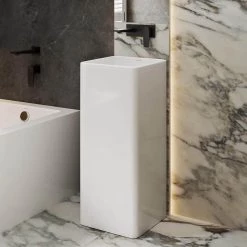 Swiss Madison Claire 15.75 in x 15.75 in Ceramic One-Piece Glossy White Pedestal Sink and Basin Combo