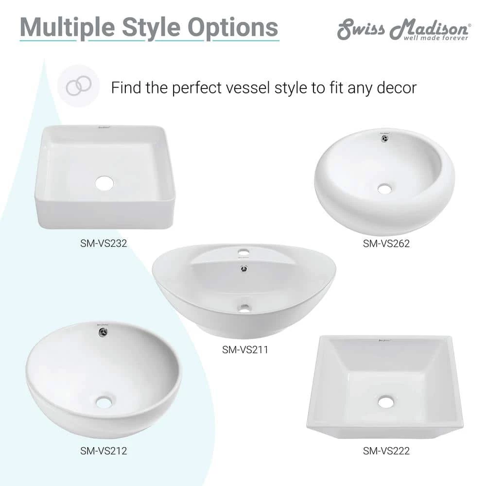 Swiss Madison Concorde 19 in. Rectangle Ceramic Vessel Sink in White 12 Swiss Madison Concorde 19 in. Rectangle Ceramic Vessel Sink in White - Image 10