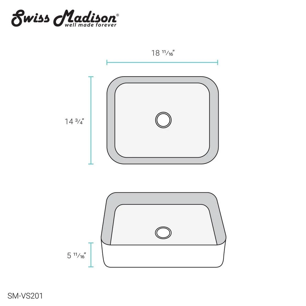 Swiss Madison Concorde 19 in. Rectangle Ceramic Vessel Sink in White 13 Swiss Madison Concorde 19 in. Rectangle Ceramic Vessel Sink in White - Image 11