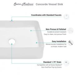 Swiss Madison Concorde 19 in. Rectangle Ceramic Vessel Sink in White 19 Swiss Madison Concorde 19 in. Rectangle Ceramic Vessel Sink in White -Bathroom Sinks Sales glossy white swiss madison vessel sinks sm vs201 77 1000