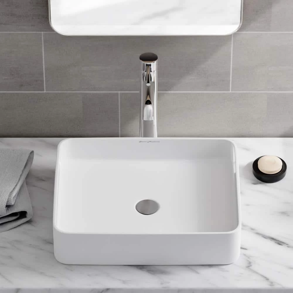 Swiss Madison Concorde 19 in. Rectangle Ceramic Vessel Sink in White 4 Swiss Madison Concorde 19 in. Rectangle Ceramic Vessel Sink in White - Image 2