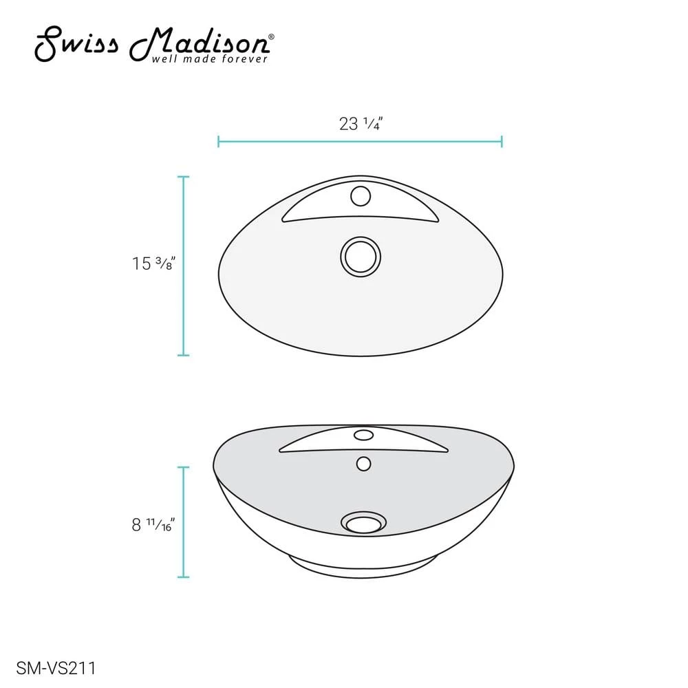 Swiss Madison Ivy 23 in. Oval Ceramic Vessel Sink in White 13 Swiss Madison Ivy 23 in. Oval Ceramic Vessel Sink in White - Image 11