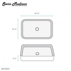 Swiss Madison Concorde 24 in. Rectangle Ceramic Vessel Sink -Bathroom Sinks Sales glossy white swiss madison vessel sinks sm vs231 76 1000