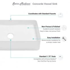 Swiss Madison Concorde 24 in. Rectangle Ceramic Vessel Sink -Bathroom Sinks Sales glossy white swiss madison vessel sinks sm vs231 c3 1000