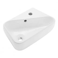 Swiss Madison Plaisir 18 in. x 11 in. Ceramic Wall Hung Vessel Sink with Right Side Faucet Mount in White -Bathroom Sinks Sales glossy white swiss madison wall mount sinks sm ws312 40 1000