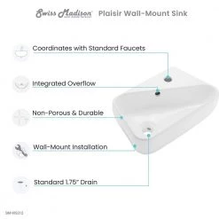 Swiss Madison Plaisir 18 in. x 11 in. Ceramic Wall Hung Vessel Sink with Right Side Faucet Mount in White -Bathroom Sinks Sales glossy white swiss madison wall mount sinks sm ws312 a0 1000