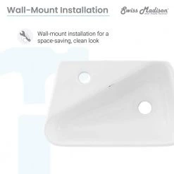 Swiss Madison Plaisir 18 in. x 11 in. Ceramic Wall Hung Vessel Sink with Left Side Faucet Mount in White -Bathroom Sinks Sales glossy white swiss madison wall mount sinks sm ws314 1d 1000