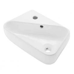 Swiss Madison Plaisir 18 in. x 11 in. Ceramic Wall Hung Vessel Sink with Left Side Faucet Mount in White -Bathroom Sinks Sales glossy white swiss madison wall mount sinks sm ws314 40 1000