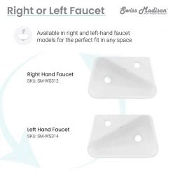 Swiss Madison Plaisir 18 in. x 11 in. Ceramic Wall Hung Vessel Sink with Left Side Faucet Mount in White -Bathroom Sinks Sales glossy white swiss madison wall mount sinks sm ws314 4f 1000