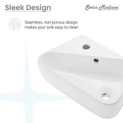 Swiss Madison Plaisir 18 in. x 11 in. Ceramic Wall Hung Vessel Sink with Left Side Faucet Mount in White -Bathroom Sinks Sales glossy white swiss madison wall mount sinks sm ws314 66 1000