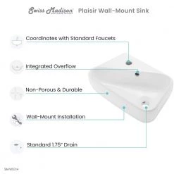Swiss Madison Plaisir 18 in. x 11 in. Ceramic Wall Hung Vessel Sink with Left Side Faucet Mount in White -Bathroom Sinks Sales glossy white swiss madison wall mount sinks sm ws314 a0 1000