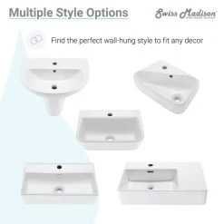 Swiss Madison Claire Ceramic Wall Hung Sink in White -Bathroom Sinks Sales glossy white swiss madison wall mount sinks sm ws318 44 1000