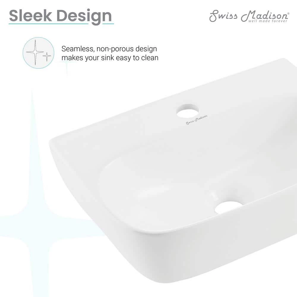 Swiss Madison St. Tropez Ceramic Rectangle Wall Hung Vessel Sink in White 6 Swiss Madison St. Tropez Ceramic Rectangle Wall Hung Vessel Sink in White - Image 5