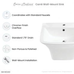 Swiss Madison Carre Ceramic Wall Mount Bathroom Sink in Glossy White -Bathroom Sinks Sales glossy white swiss madison wall mount sinks sm ws330 77 1000