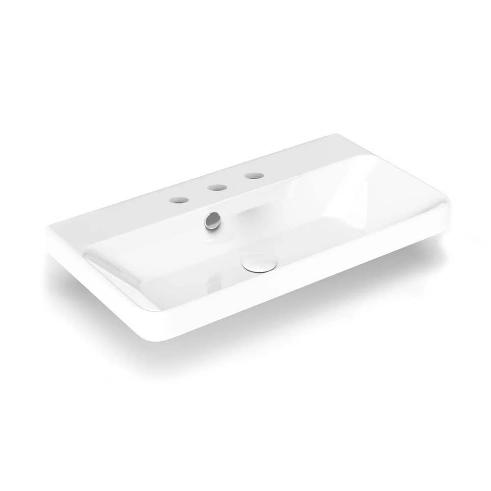 WS Bath Collections Luxury 70 Wall Mount/Drop-In Rectangular Bathroom Sink in Ceramic White with 3 Faucet Hole 3 WS Bath Collections Luxury 70 Wall Mount/Drop-In Rectangular Bathroom Sink in Ceramic White with 3 Faucet Hole